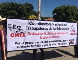 Protestan contra planta en Topo durante visita de AMLO a Guamúchil